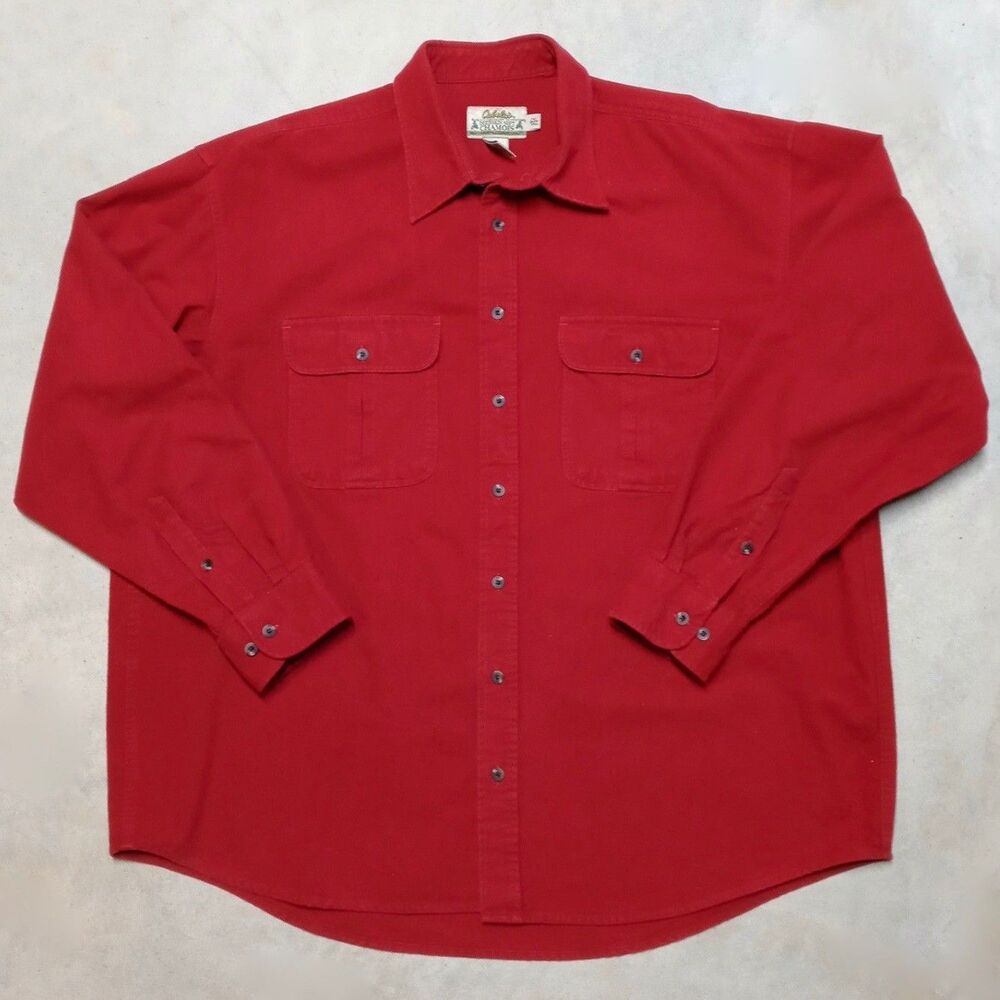 Lot of 2 Cabela's Chamois Shirts Mens Size 2XL Tall Deerskin Soft Black Red - Picture 3 of 10